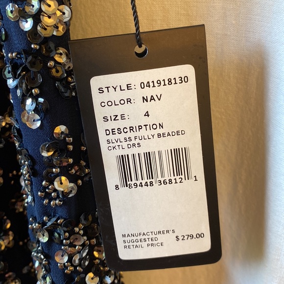 NWT Adrianna Papell navy beaded dress size 4 - Picture 3 of 9
